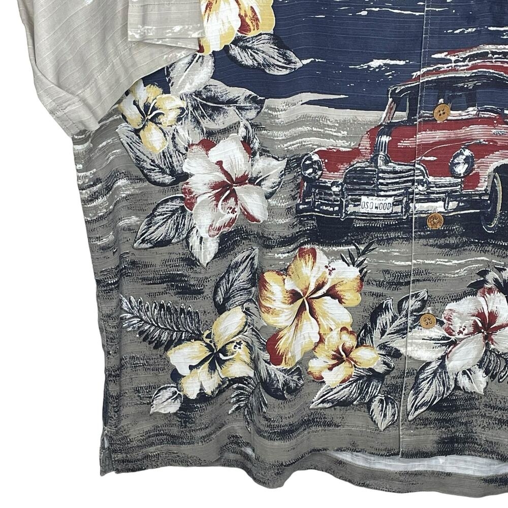 Keeler Bay Men’s Size Large Vintage Camp Shirt Hawaiian Surf Board Woodie Wagon - Picture 6 of 13